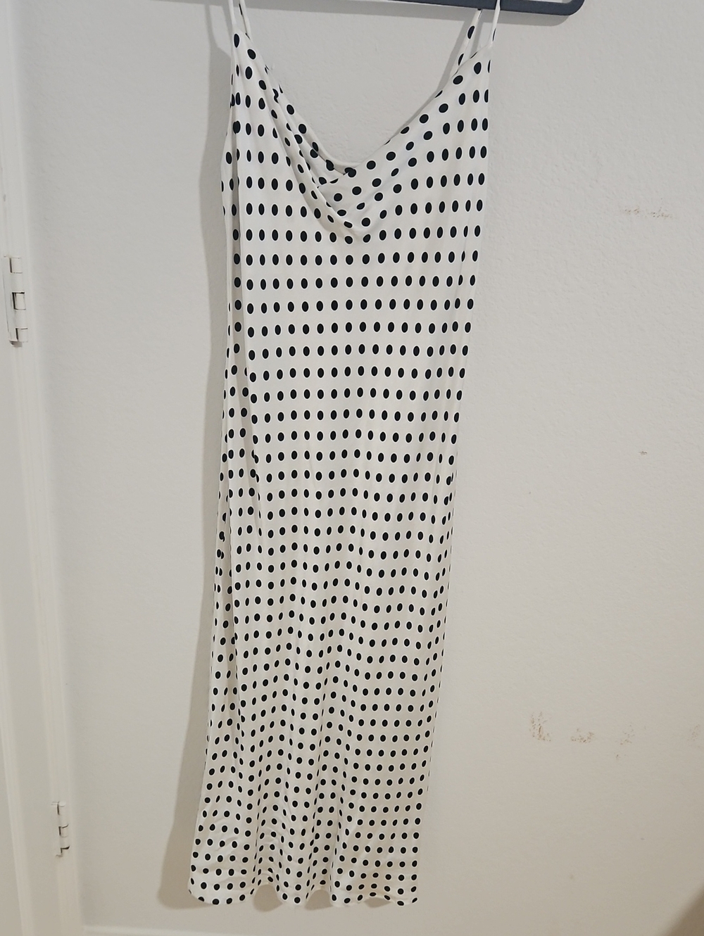 Zara White Midi Slip Dress with Black Polka Dots